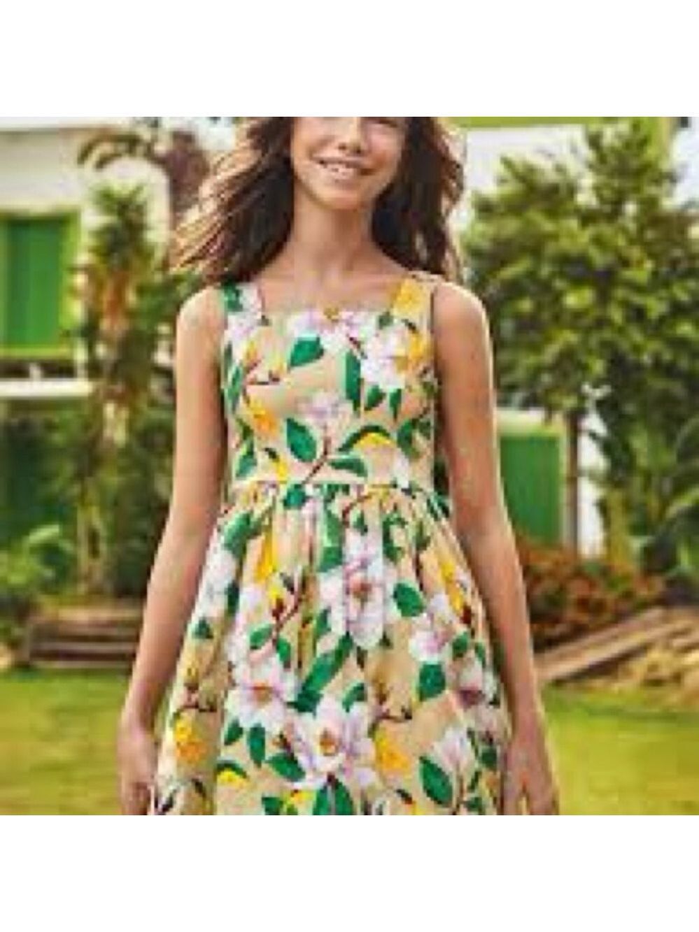 Size 8 Mayoral Floral Dress in Beige and Green
